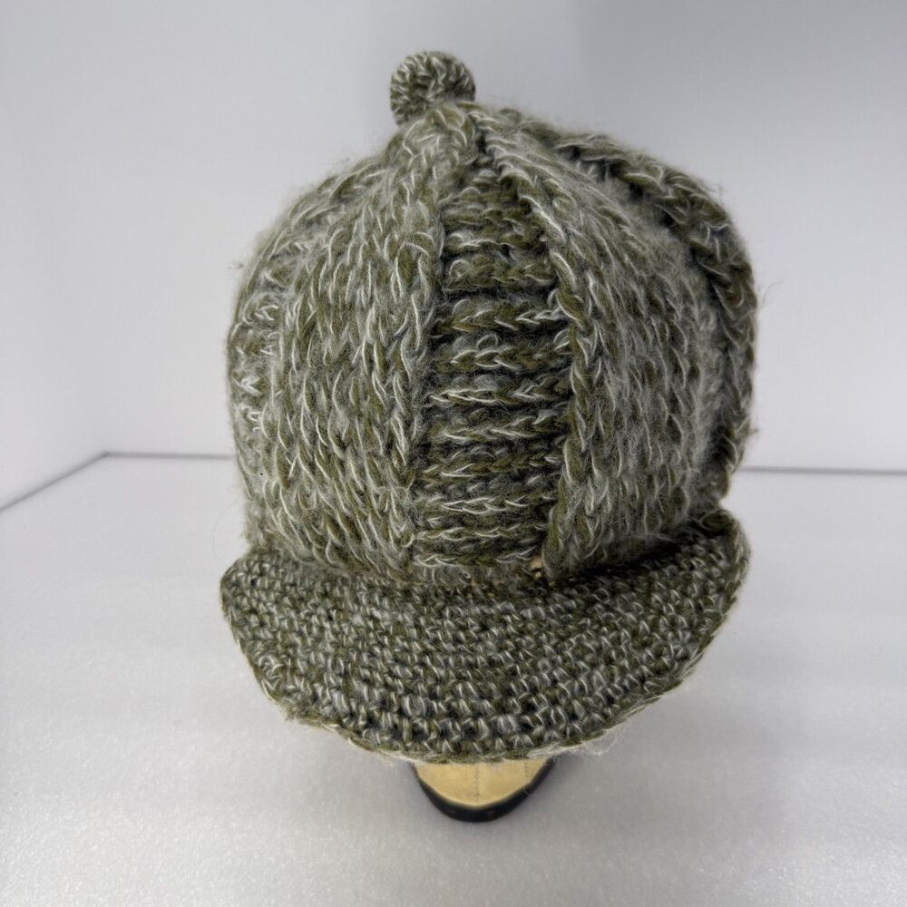 Lakhay's Collection Beanie Wool Knit Brimmed Pom Cable Knit Green Nepal Hat Cap